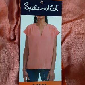 Splendid Ladies' Linen Blend Top, Orange, SZ: XXL